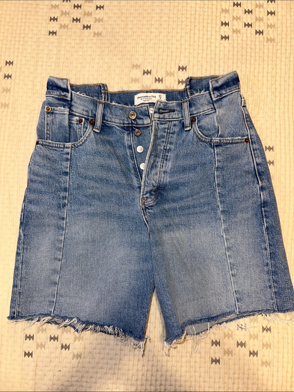 Abercrombie & Fitch Light Blue Raw-Hem High-Rise Jean Shorts